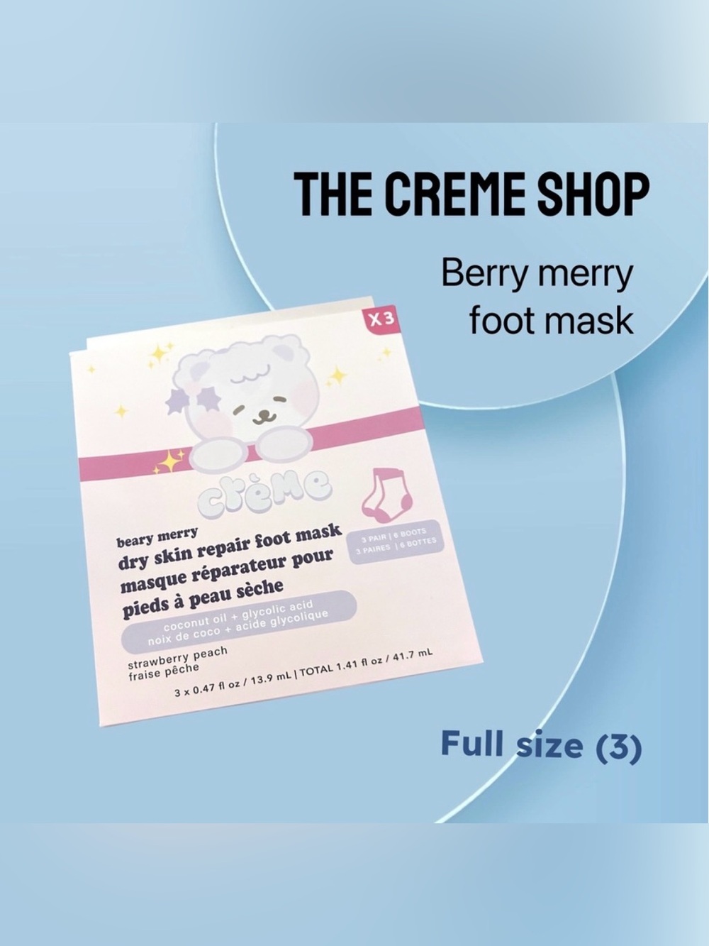⬇️🇺🇸🆕NIB THE CREME SHOP | 3 masks | Spa time Dry skin repair foot - Berry Merry